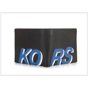 NWT Michael Kors GREYSON logo pebble leather bifold billfold wallet black blue